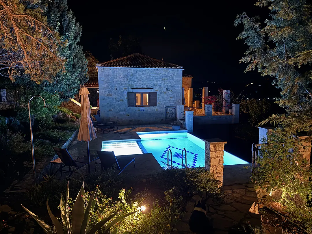 Night pool illuminated at Anasa Retreat